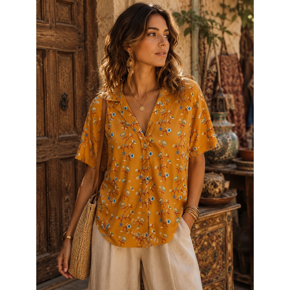 Anthropologie Pilcro Yellow Floral Embroidered Button Back Cotton Top XS
